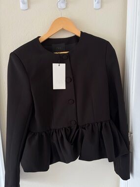 Zara Black Peplum Round-Neck Button Jacket